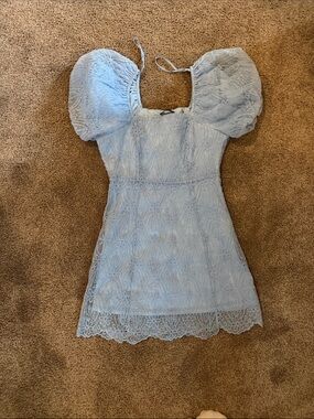 Very J Powder Blue Floral Lace Square Neck Top